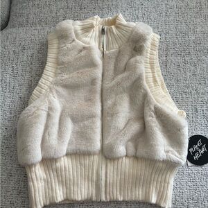 Cream Mock-Neck Faux Fur Vest